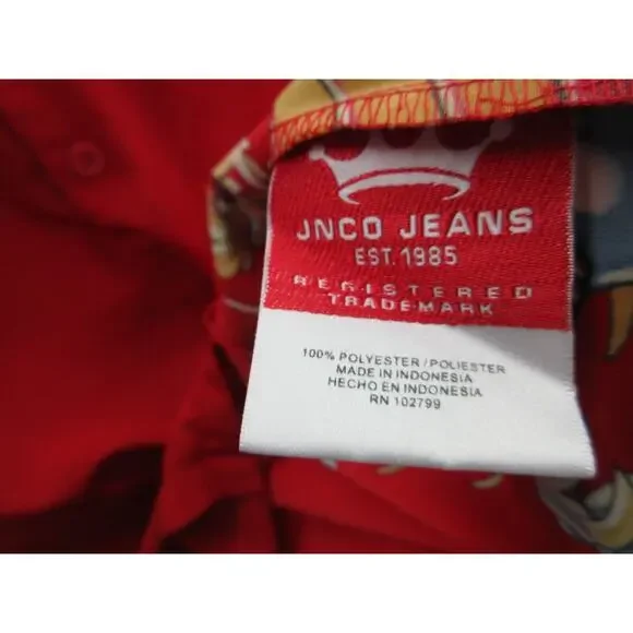NWT Vintage Y2K JNCO Jeans Men's Large Red Black Button Shirt w/ Dragon Designs